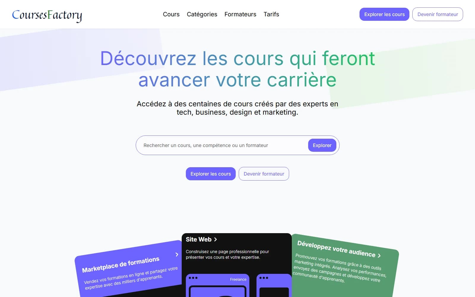 Maquette Plateforme de Cours - Nos Maquettes de Marketplace